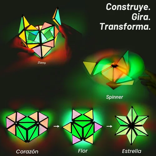 Vista 4 de TOSY Pirámide Magnética que Brilla en la Oscuridad - 1 Cubo se Transforma en 1 Billón de Formas, 15 piezas