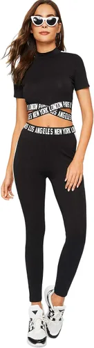 Vista 3 de SweatyRocks Conjunto deportivo de 2 piezas para mujer camiseta corta y pantalones largos