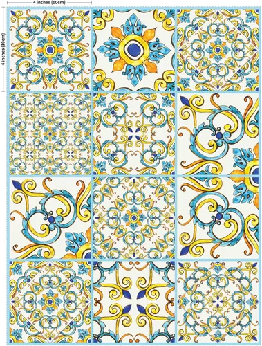 Vista 4 de IRI-GIRI Adhesivos para azulejos de loseta en muro Calcomanías de pared de vinilo impermeables de 4 x 4 pulgadas para cocina y baño Azulejos