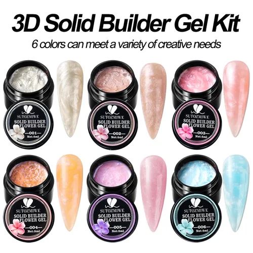 Vista 2 de Gel de uñas sólido constructor, 6 colores no pegajosos para esculpir 3D para arte de uñas, pegamento de extensión de uñas, kit de uñas duras