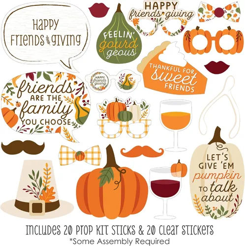 Vista 2 de Big Dot of Happiness Fall Friends - Kit de accesorios para cabina de fotos para fiesta de Acción de Gracias, 20