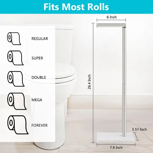 Vista 8 de Soporte de papel higiénico de pie, 6 rollos moderno de acero inoxidable de pie para baño, soporte para rollo de papel higiénico con almacenamiento