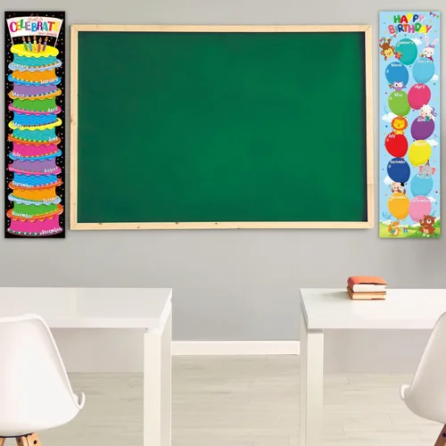 Vista 6 de Tabla de pósteres de feliz cumpleaños, decoración de tablón de anuncios de cumpleaños, recortes para calendarios, tablones de anuncios, aulas