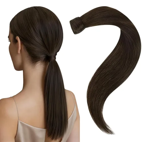 Vista 19 de Easyouth Extensión de cola de caballo de cabello humano, negro azabache, 12 pulgadas, 2.47 oz, extensiones de cola de caballo, extensiones de cola