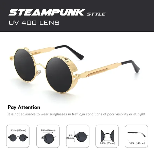 Vista 32 de CGID Retro Steampunk Round Polarized Sunglasses Men Womens Metal Circle Frame UV400 Protection E72