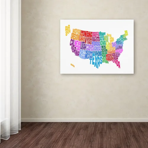 Vista 3 de Trademark Fine Art Mapa de texto de Estados Unidos 6 por Michael Tompsett Lienzo Artwork, 14 x 19 pulgadas