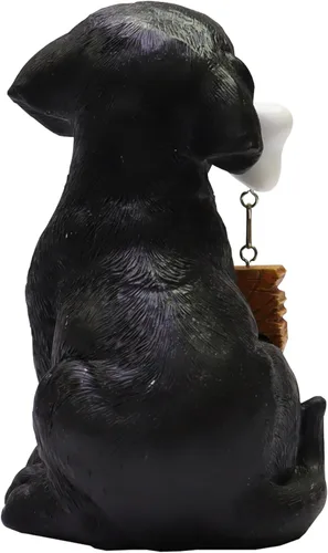 Vista 3 de Nature's Mark Estatua de cachorro de perro Labrador Retriever negro con letrero de bienvenida, estatua de jardín de resina, decoración de 6.7 Black