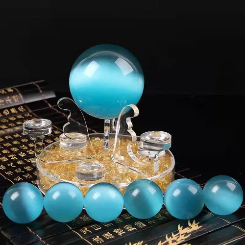 Vista 4 de Bolas Baoding de cristal artificial de ojo de tigre azul claro de 1.57 pulgadas, bolas de salud chinas de cuarzo curativo para terapia de manos