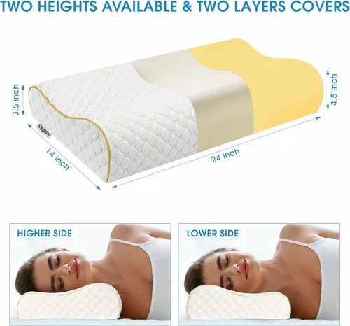 Vista 2 de Almohadas de espuma viscoelástica, almohada cervical para dormir lateral, almohada de contorno de cama para dormir, almohada ortopédica ergonómica