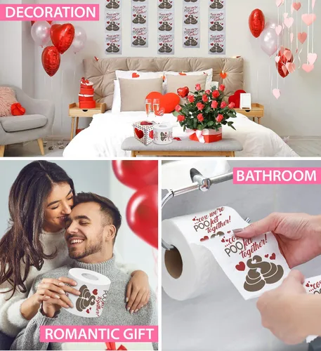 Vista 5 de Printed TP 'Coz We're POO-fect Together - Papel higiénico impreso, divertido rollo de papel higiénico para San Valentín, decoración de baño, regalo