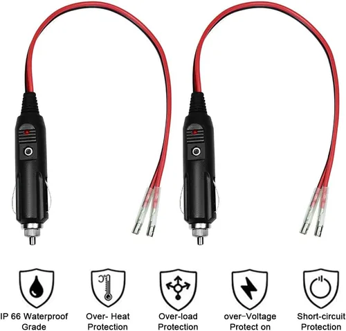 Vista 4 de Enchufe de encendedor de cigarrillos de 12 V con cables, conector macho resistente de 12 voltios, fuente de alimentación de 15 y 20 amperios