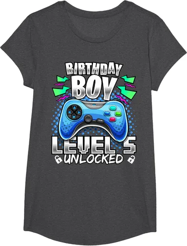 Vista 45 de Camiseta para niños con diseño de videojuegos desbloqueados de nivel 5 Negro