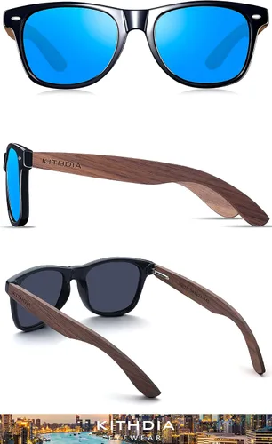 Vista 3 de Kithdia gafas de sol de madera de bambú hechas a mano para hombres y mujeres con lente polarizada - gafas de sol de madera S7061