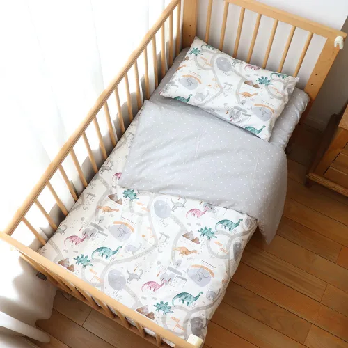 Vista 10 de Juego de ropa de cama de cuna 100% algodón para bebés, niños y niñas, 3 piezas, incluye funda de edredón, sábana bajera, funda de almohada Beige