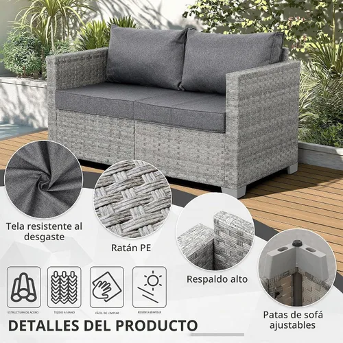 Vista 5 de WAROOM Sofá pequeño de mimbre para patio al aire libre, sofá de ratán de 2 plazas, muebles de balcón, asiento profundo, asiento de porche, cojín gris