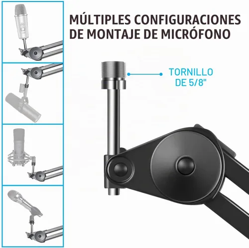 Vista 3 de AxcessAbles - Soporte de micrófono de escritorio grande y resistente con extensión de 3.3 pies y cable XLR de 6 pies Capacidad de 5 libras Boom