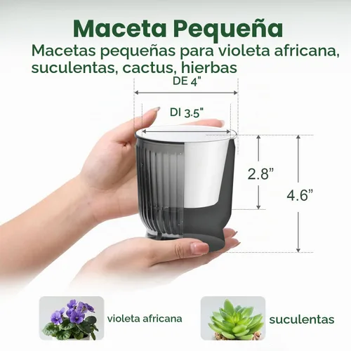Vista 2 de T4U Self Watering Pots for Indoor Plants 4 Inch 4 Pack Planter Gray gris (Translucent Gray)