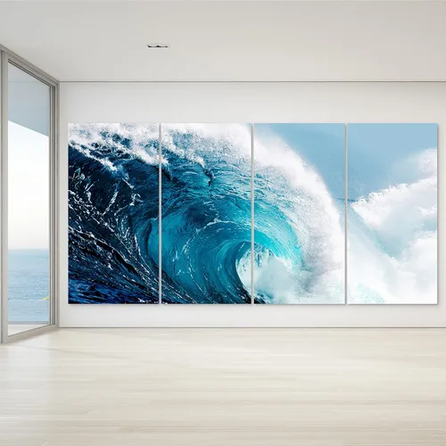 Vista 4 de Empire Art Direct Blue Wave ABCD - Juego de 4 paneles de vidrio templado flotante sin marco, listo para colgar, sala de estar, dormitorio y oficina
