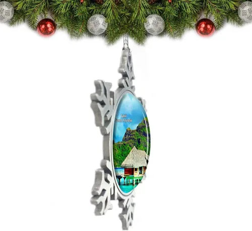 Vista 2 de Tahití Polinesia Francesa Adorno de Navidad Decoración Árbol de Cristal Metal Recuerdo Regalo