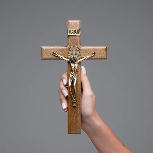 Vista 8 de Intercession Crucifijo de cruz de madera para pared (10 pulgadas - Oro antiguo)