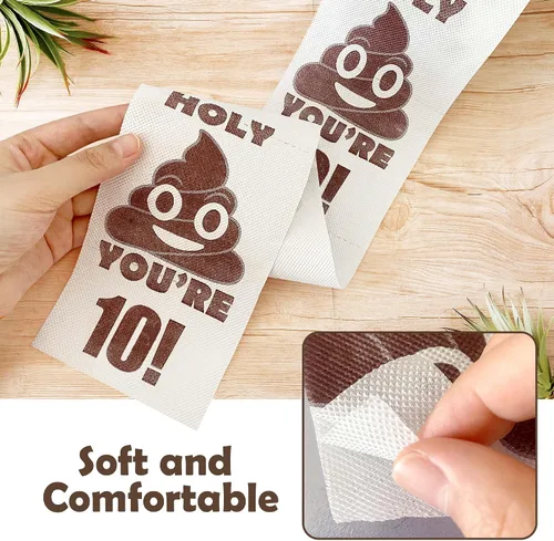 Vista 8 de Regalos de feliz cumpleaños número 10, rollo de papel higiénico divertido de 3 capas, papel higiénico impreso Holy Poop You're 10, regalo de bromas
