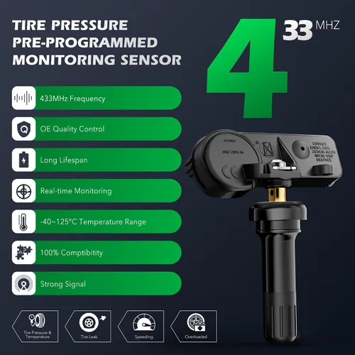 Vista 3 de CDWTPS TPMS Sensor Dodge, paquete de 4 sensores de sistema de monitoreo de presión de neumáticos de 433 MHz, compatible con Dodge Jeep Ram