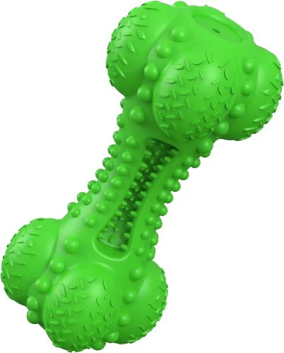 Vista 12 de SCHITEC - Juguete masticable para perros con sonido, hueso de goma natural resistente y duradero con cepillo de dientes, indestructible