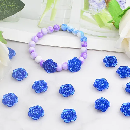 Vista 7 de 100 cuentas espaciadoras de rosas de plástico ABS con forma de flor de rosa, cuentas de rosas lindas, accesorios para adornos para manualidades, Azul