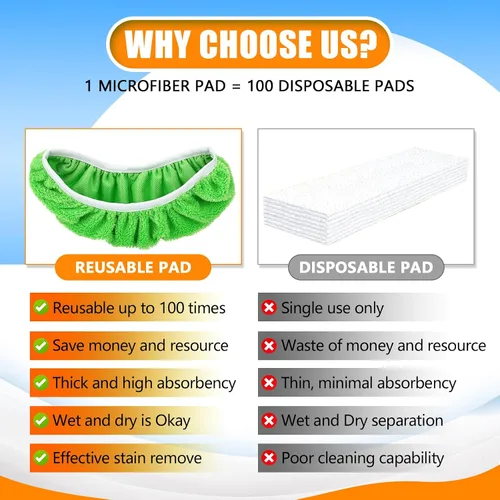 Vista 6 de Almohadillas de microfibra reutilizables compatibles con trapeador Paquete de 4 (verde)