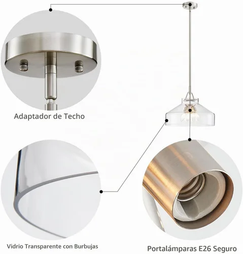 Vista 3 de WUZUPS Candelabro rústico rústico industrial redondo para techo, lámpara LED con pantallas de vidrio transparente para comedor, cocina, isla, Dorado