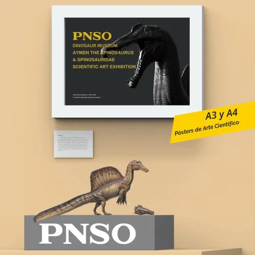 Vista 5 de Serie de museos de dinosaurios PNSO (AYMEN El Spinosaurus, modelo de arte científico de escala 1:35) 12.8" Spinosaurus Exhibit Set - Skull Fossil