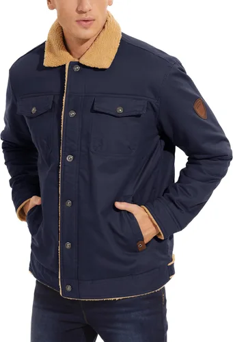 Vista 3 de MAGNIVIT Chaqueta tipo cargo de algodón para hombre, con forro polar, abrigo de trabajo con 5 bolsillos
