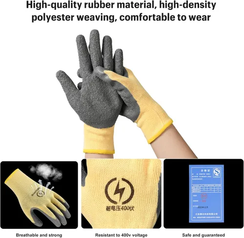 Vista 4 de Guantes aislados eléctricos,Guantes de electricista de resistencia de alto voltaje 400V,Caucho antideslizante,Guantes de trabajo
