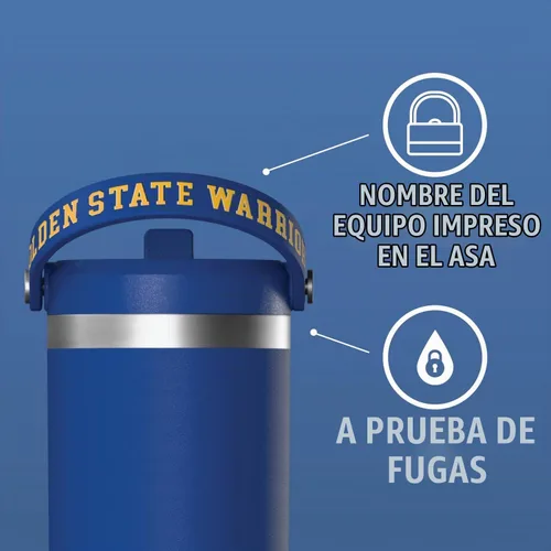 Vista 5 de Hydrapeak x NBA Vaso Nomad con Licencia Oficial de Golden State Warriors de 32 oz con Asa y Tapa con Popote, Botella de Agua de Acero Inoxidable a