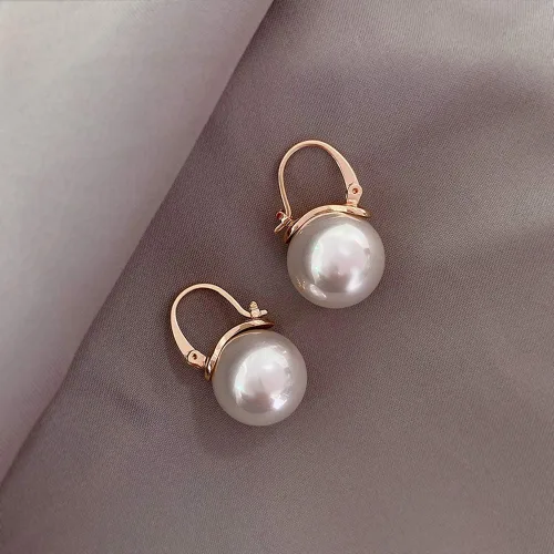 Vista 6 de OwMell Elegant 925 Sterling Silver Pearl Drop Earrings Dangle Stud Gold Plated Earrings for Women Large Size 12mm