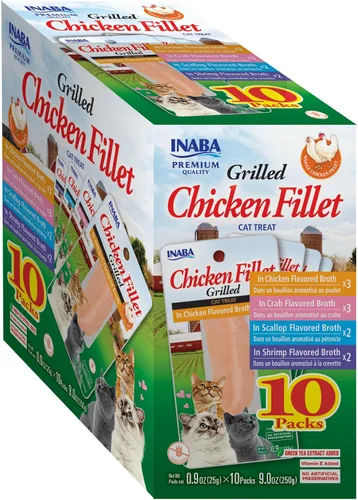 Vista 9 de INABA Natural, Filetes de Pollo a la Parrilla Cortados a Mano de Primera Calidad, Premios/Complemento/Suplemento para Gatos con Vitamina E