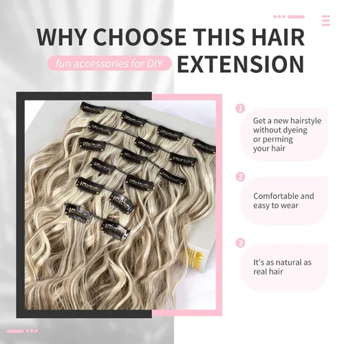 Vista 4 de Flufymooz - Extensiones de cabello con clip, 6 unidades, extensiones de cabello largas con ondas de sirena, sintético, postizo para mujer, 24 Marrón
