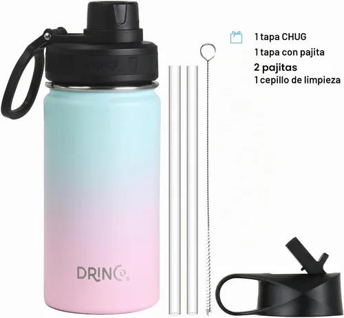 Vista 2 de Drinco - Botella de agua de acero inoxidable con boquilla, tapa aislada al vacío, botella de agua de doble pared, de boca ancha