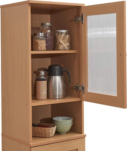 Vista 5 de Hodedah Estante abierto delgado de 63 pulgadas de alto más almacenamiento cerrado superior e inferior despensa de cocina, haya (HIK93 Beech)