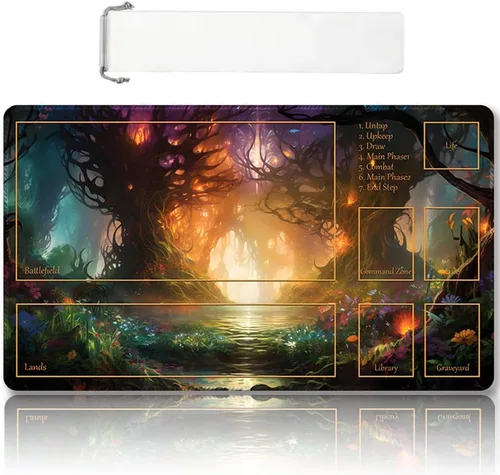 Vista 36 de DAUXID Tapete de Juego MTG Cosido Premium con Zonas y Respaldo de Goma Antideslizante, Tapete de Juego TCG para MTG y Otros Juegos de Cartas, Diseño