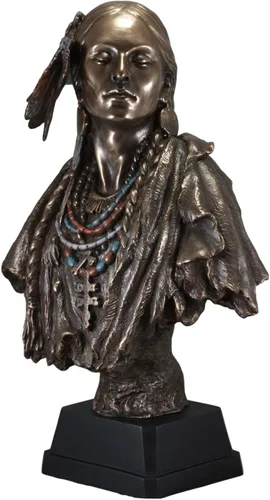 Vista 7 de Ebros Gift Juego grande de 2 estatuas tribales de 21 pulgadas de alto, nativo americano, jefe indio guerrero y princesa con tocado de plumas