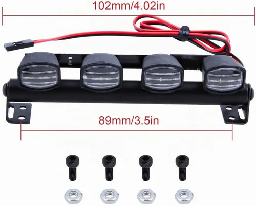 Vista 2 de HobbyPark Kit de barra de luz de coche a control remoto, 4 LED, luces de techo para 1/10 RC Crawler Car Truck Accesorios