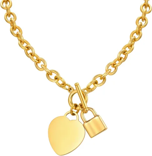 Vista 11 de VNOX Juego de collar de cadena de cable de acero inoxidable con nombre inicial personalizado con dije de corazón y cierre de palanca Dorado