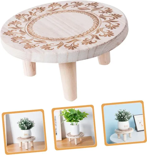 Vista 3 de OSALADI Pequeño soporte de madera para plantas suculentas de interior, pedestal de madera, taburete de madera pequeño, soporte para macetas, soporte