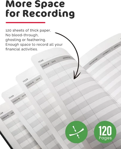 Vista 6 de Libro de Registro de Cheques Molekaus para Libreta de Cheques Personal o Empresarial, Registros de Tamaño Grande de Tapa Dura para Rastrear Pagos