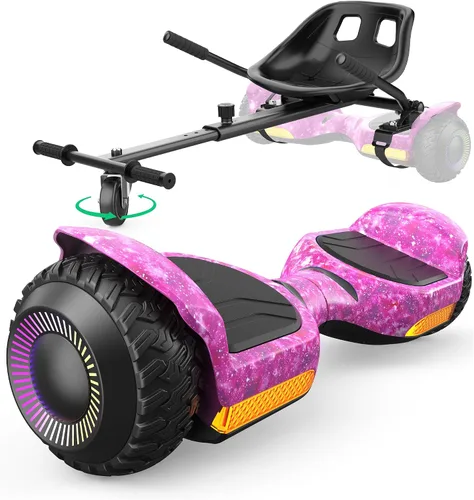 Vista 9 de Gyroor Scooter con accesorio de asiento ajustable, scooter de equilibrio automático todo terreno de 6.5 pulgadas, luces LED y Bluetooth para niños