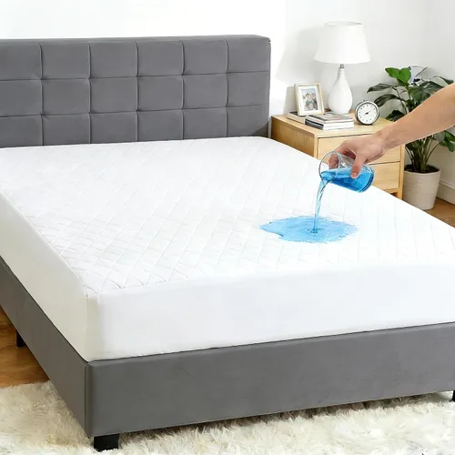 Vista 6 de Protector de colchón impermeable, tamaño Queen, refrescante, tela de aire 3D, silenciosa, con bolsillo profundo de 4 a 14 pulgadas de profundidad