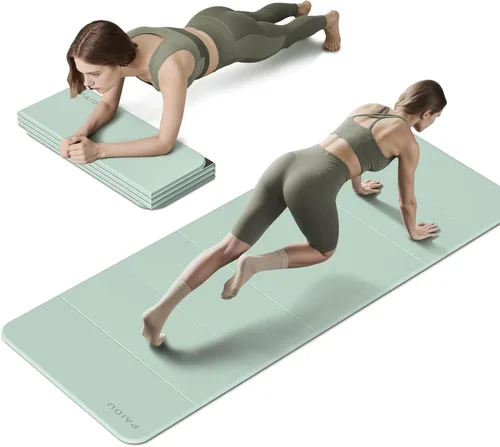 Vista 9 de PAIDU Esterilla de yoga plegable para fitness, extra gruesa de 2/5 pulgadas (0.394 in) TPE antideslizante certificado SGS 75 x 26 pulgadas extra