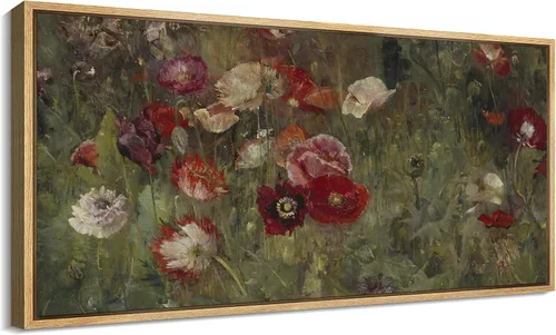 Vista 75 de SIGNFORD Lienzo enmarcado extragrande para pared, diseño de flores silvestres, paisaje, campo escénico con flores florecientes, ilustraciones