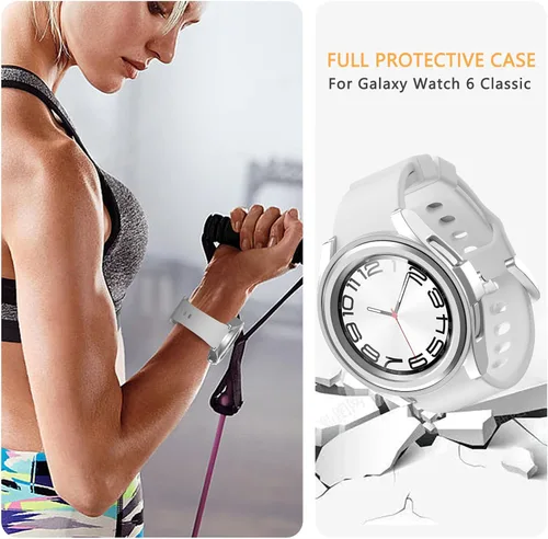 Vista 5 de [Paquete de 4+4] para Galaxy Watch 6 Classic - Funda protectora de pantalla de 1.693 in, accesorios de policarbonato duro con película de vidrio